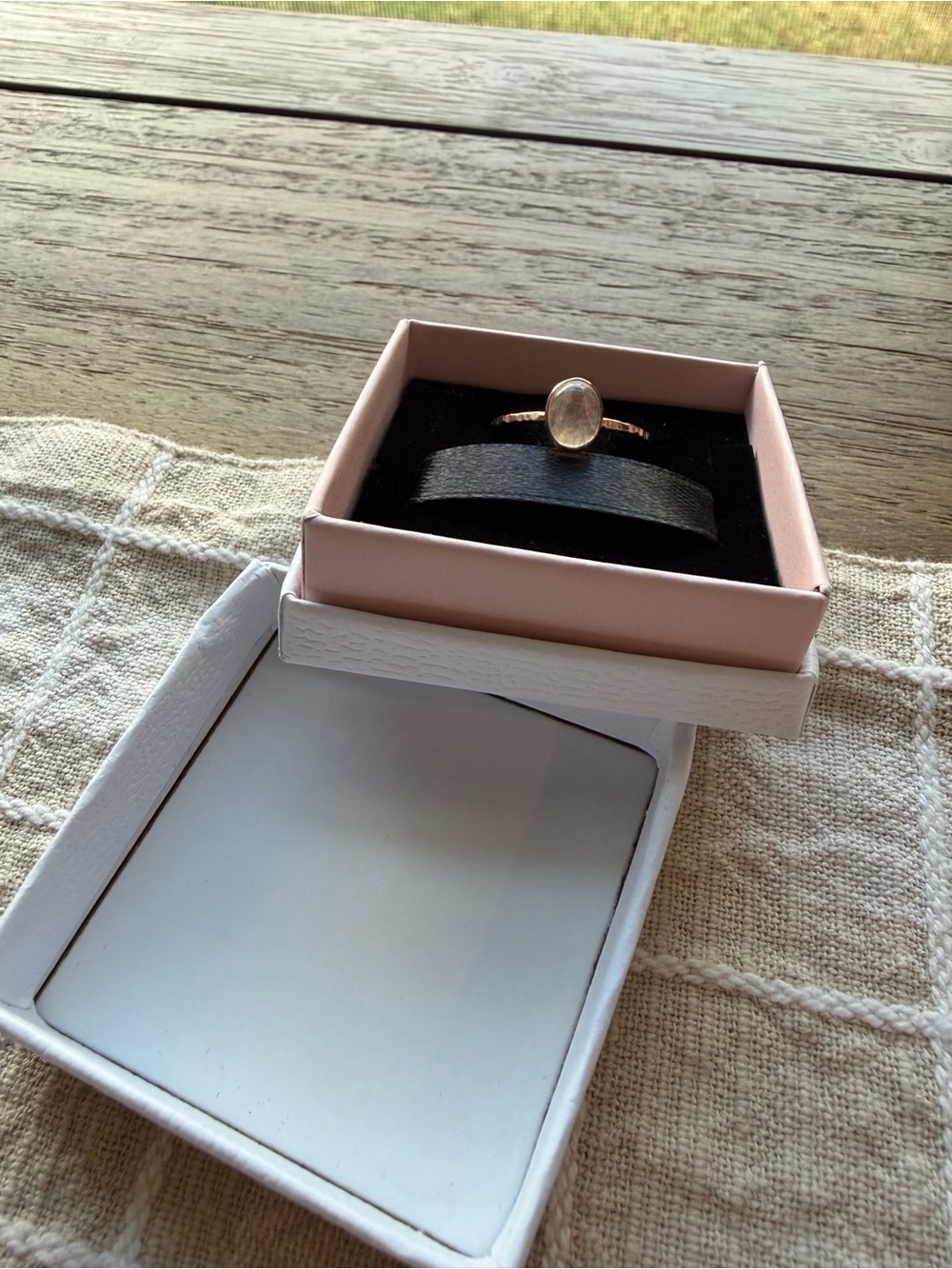 Gold Oval Clear Stone Ring in Pink Box